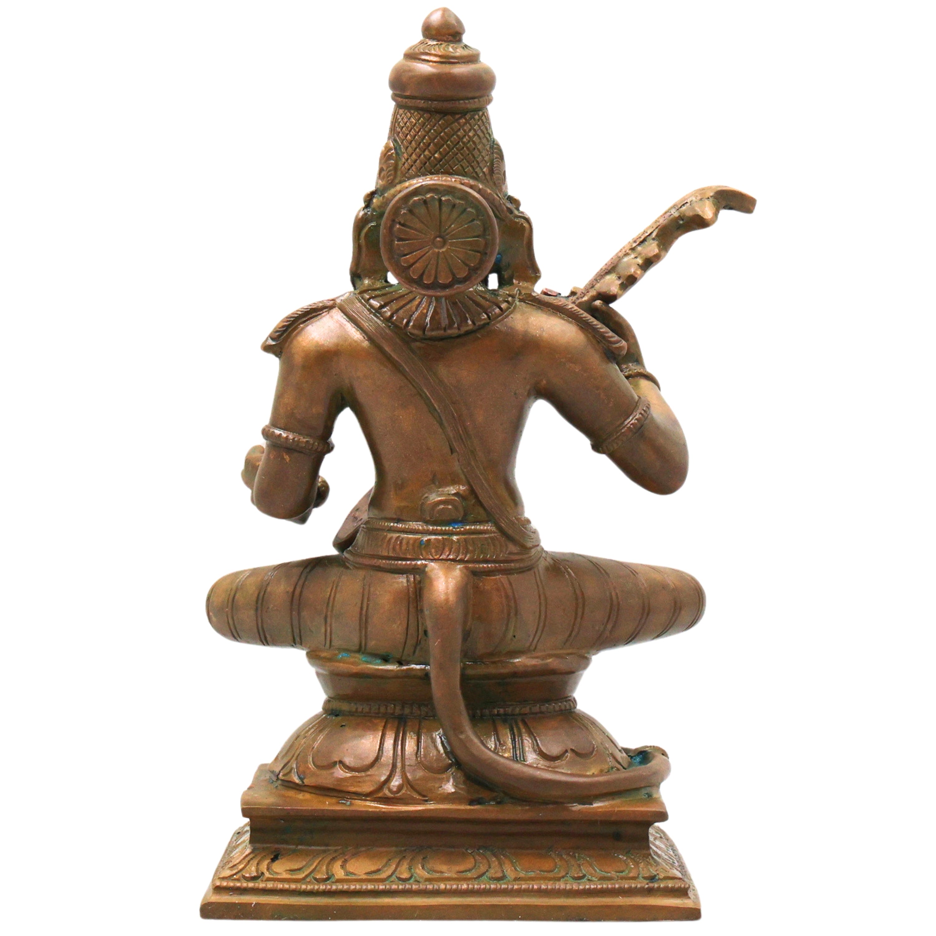 Bronze Veena Pani Hanuman Idol, Handcrafted Chola Anjaneya Murti for Pooja, Home Decor, Temple & Gifting, Brown, 7.5 Inch, 1 Piece