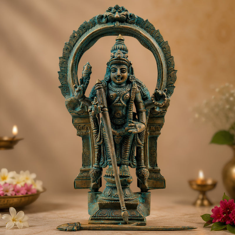 Bronze Thiruchendur Arulmigu Subramaniya Swamy Silai Murugan Skanda Idol, Handcrafted Chola Style Statue for Pooja, Home Decor & Gifting, Brown, 8 Inch, 1 Piece