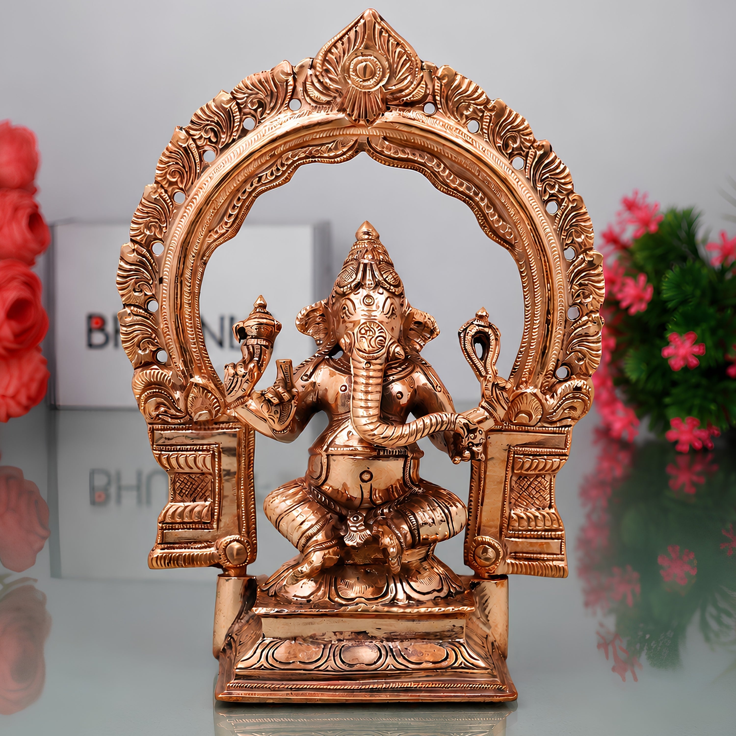 Bronze Ganesha Ganapati Vinayaka Idol, Handcrafted Traditional Chola Murti for Pooja, Home Decor & Gifting, Gold, 8.5 Inch, 1 Piece