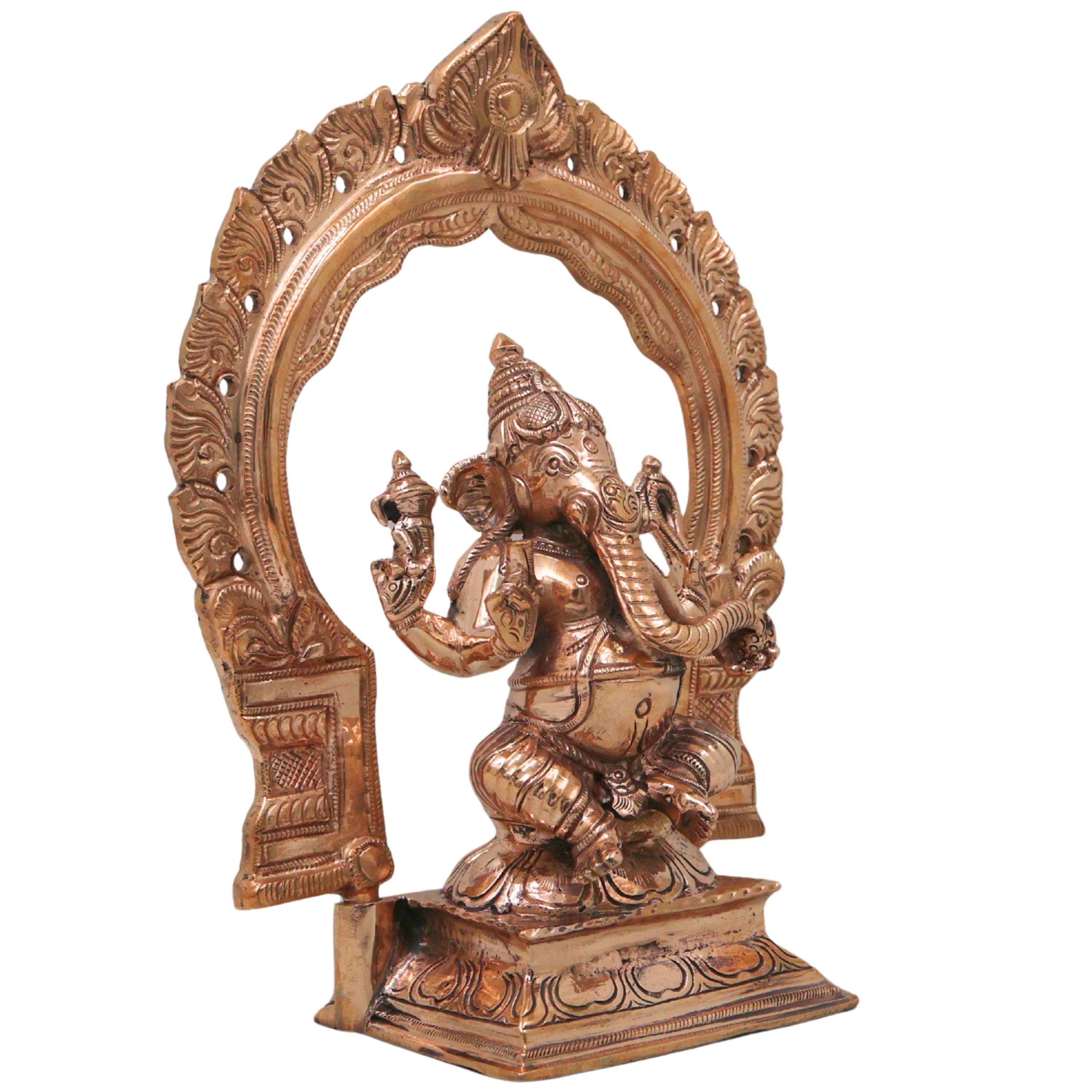 Bronze Ganesha Ganapati Vinayaka Idol, Handcrafted Traditional Chola Murti for Pooja, Home Decor & Gifting, Gold, 8.5 Inch, 1 Piece
