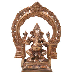 Bronze Ganesha Ganapati Vinayaka Idol, Handcrafted Traditional Chola Murti for Pooja, Home Decor & Gifting, Gold, 8.5 Inch, 1 Piece