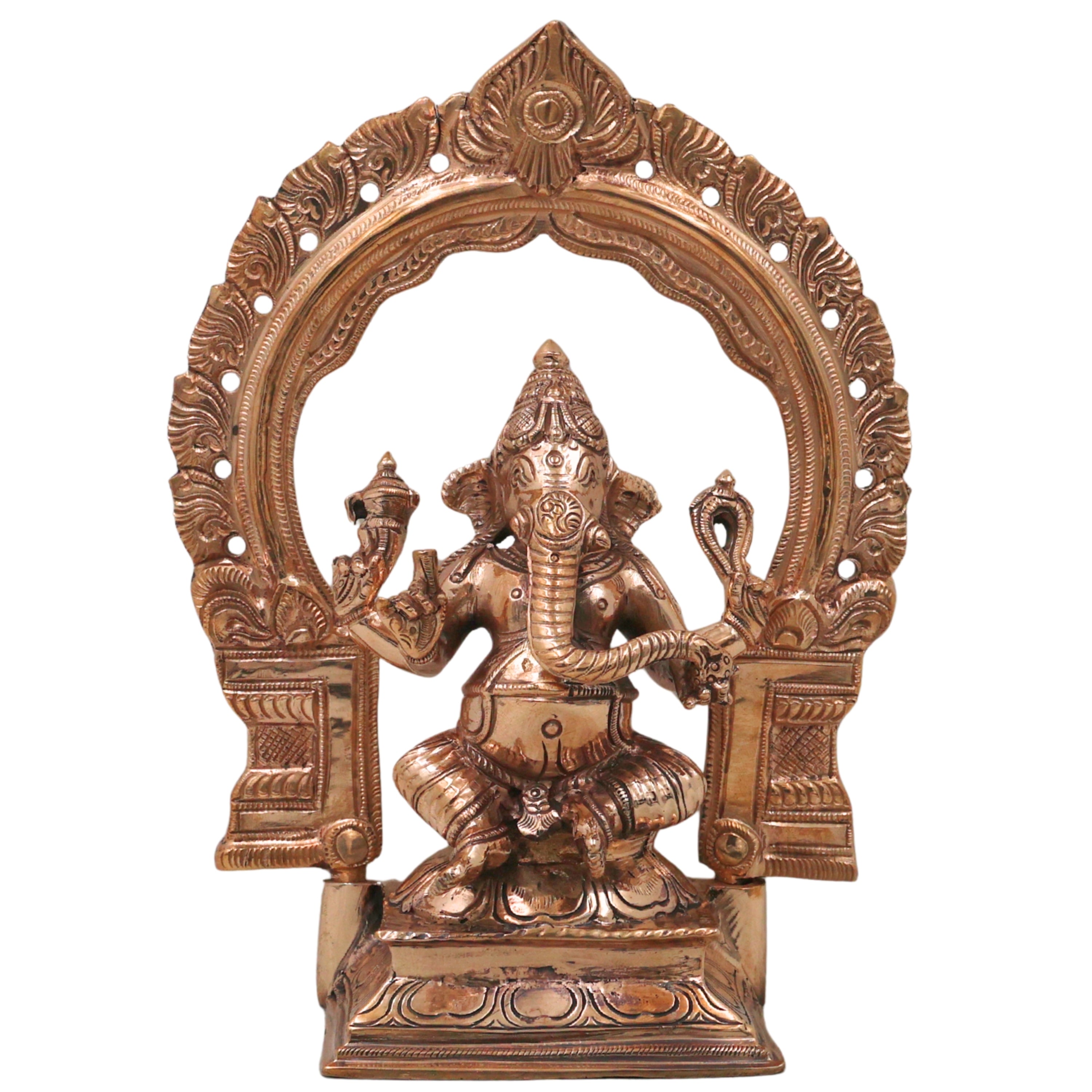 Bronze Ganesha Ganapati Vinayaka Idol, Handcrafted Traditional Chola Murti for Pooja, Home Decor & Gifting, Gold, 8.5 Inch, 1 Piece