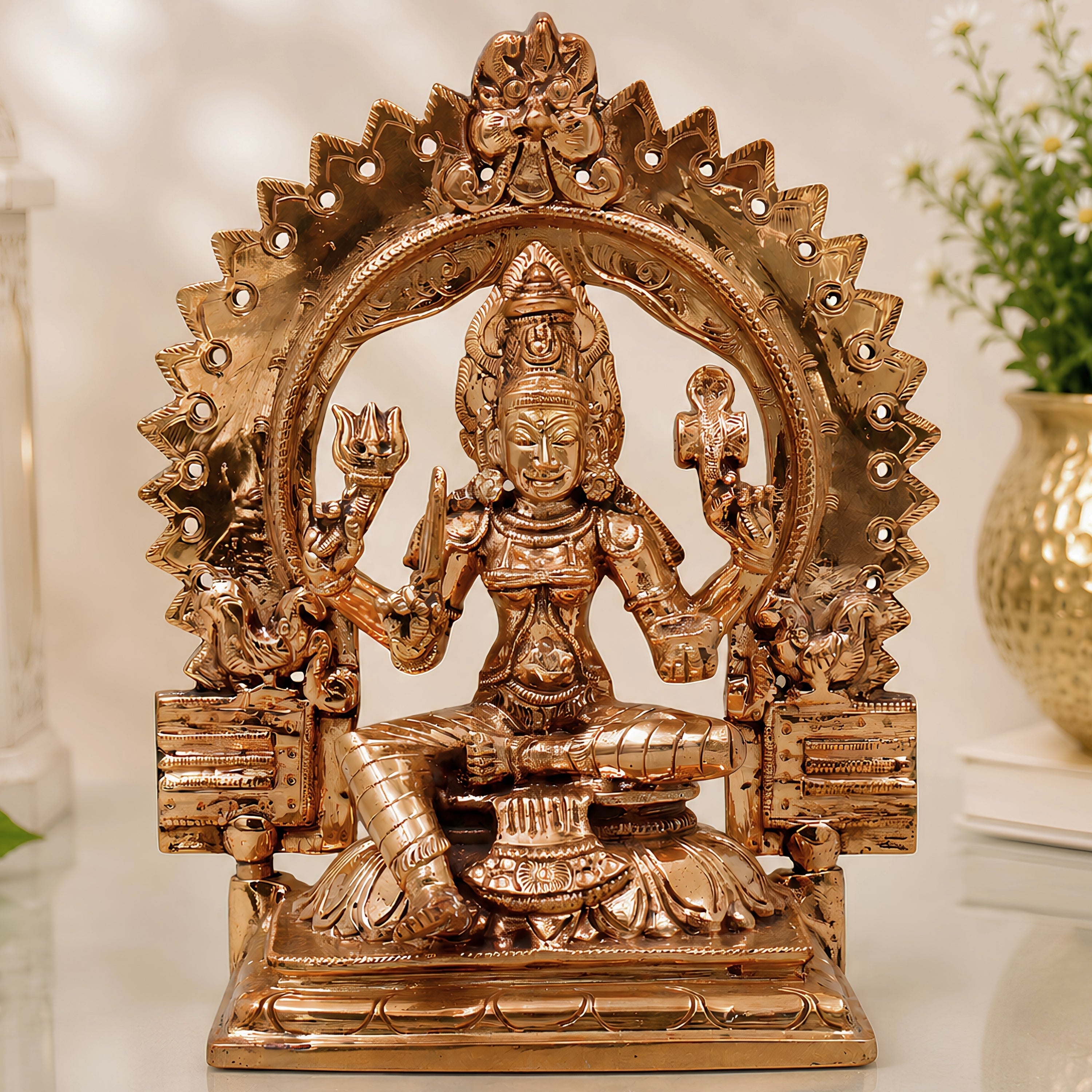 Bronze Mariamman Idol, Mari Amman Devi Murti, Handcrafted Chola Style Statue for Pooja, Home Decor & Gifting, Gold, 7.5 Inch, 1 Piece