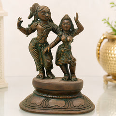 Bronze Radha Krishna Idol Handcrafted Murti for Pooja, Home Decor, Temple, Spiritual Gifting, Brown, 6 Inch, 1 Piece