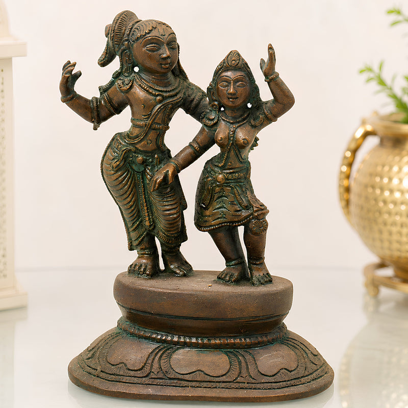 Bronze Radha Krishna Idol Handcrafted Murti for Pooja, Home Decor, Temple, Spiritual Gifting, Brown, 6 Inch, 1 Piece