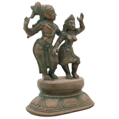 Bronze Radha Krishna Idol Handcrafted Murti for Pooja, Home Decor, Temple, Spiritual Gifting, Brown, 6 Inch, 1 Piece