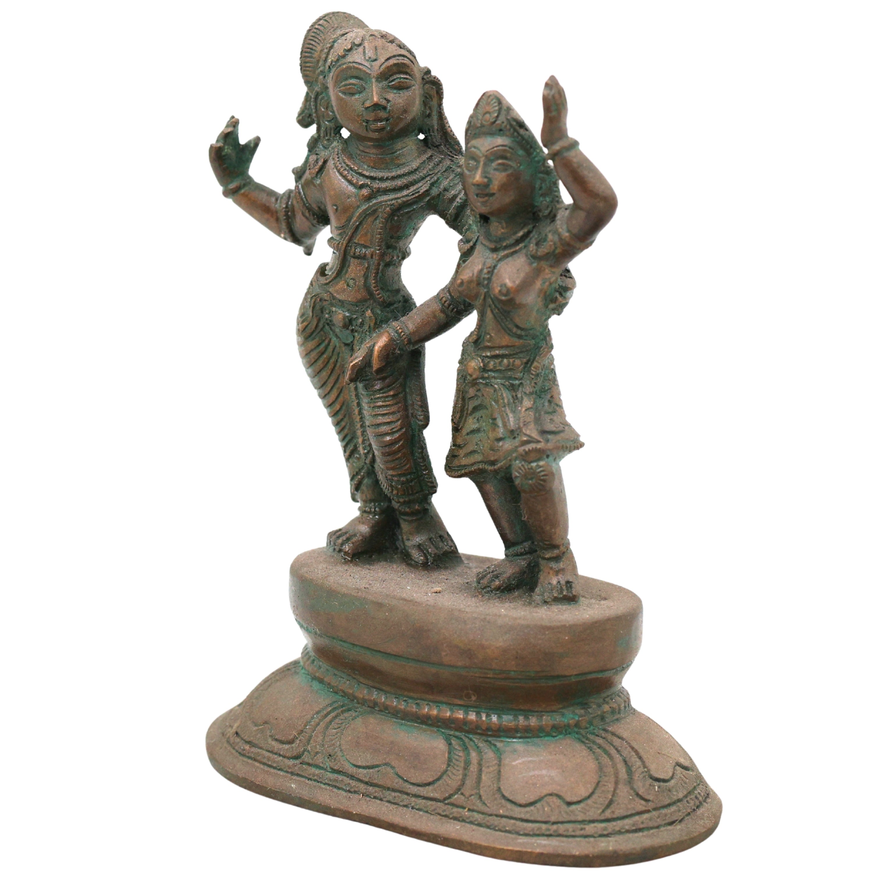 Bronze Radha Krishna Idol Handcrafted Murti for Pooja, Home Decor, Temple, Spiritual Gifting, Brown, 6 Inch, 1 Piece