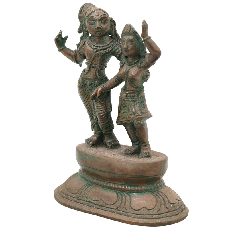 Bronze Radha Krishna Idol Handcrafted Murti for Pooja, Home Decor, Temple, Spiritual Gifting, Brown, 6 Inch, 1 Piece