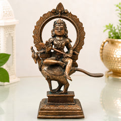 Bronze Murugan on Peacock Idol, Lord Subramanya Kartikeya Statue for Pooja, Home Decor, Gifting, Handcrafted Chola Style, Brown, 8 Inch, 1 Piece