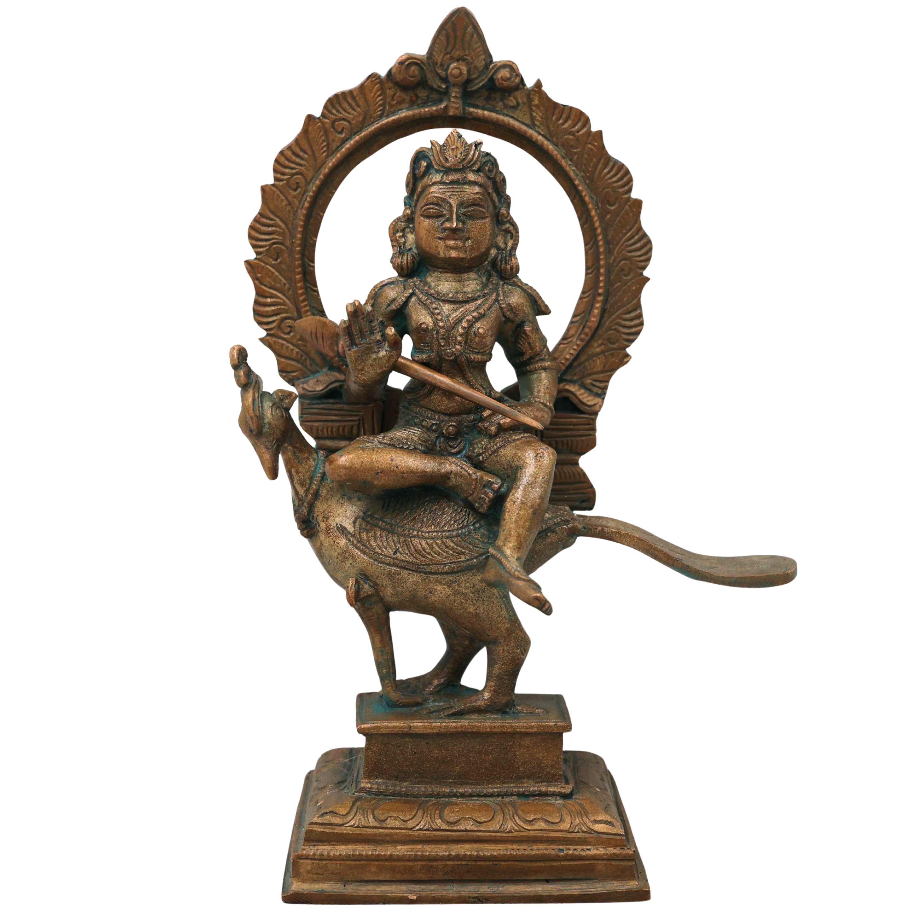 Bronze Murugan on Peacock Idol, Lord Subramanya Kartikeya Statue for Pooja, Home Decor, Gifting, Handcrafted Chola Style, Brown, 8 Inch, 1 Piece