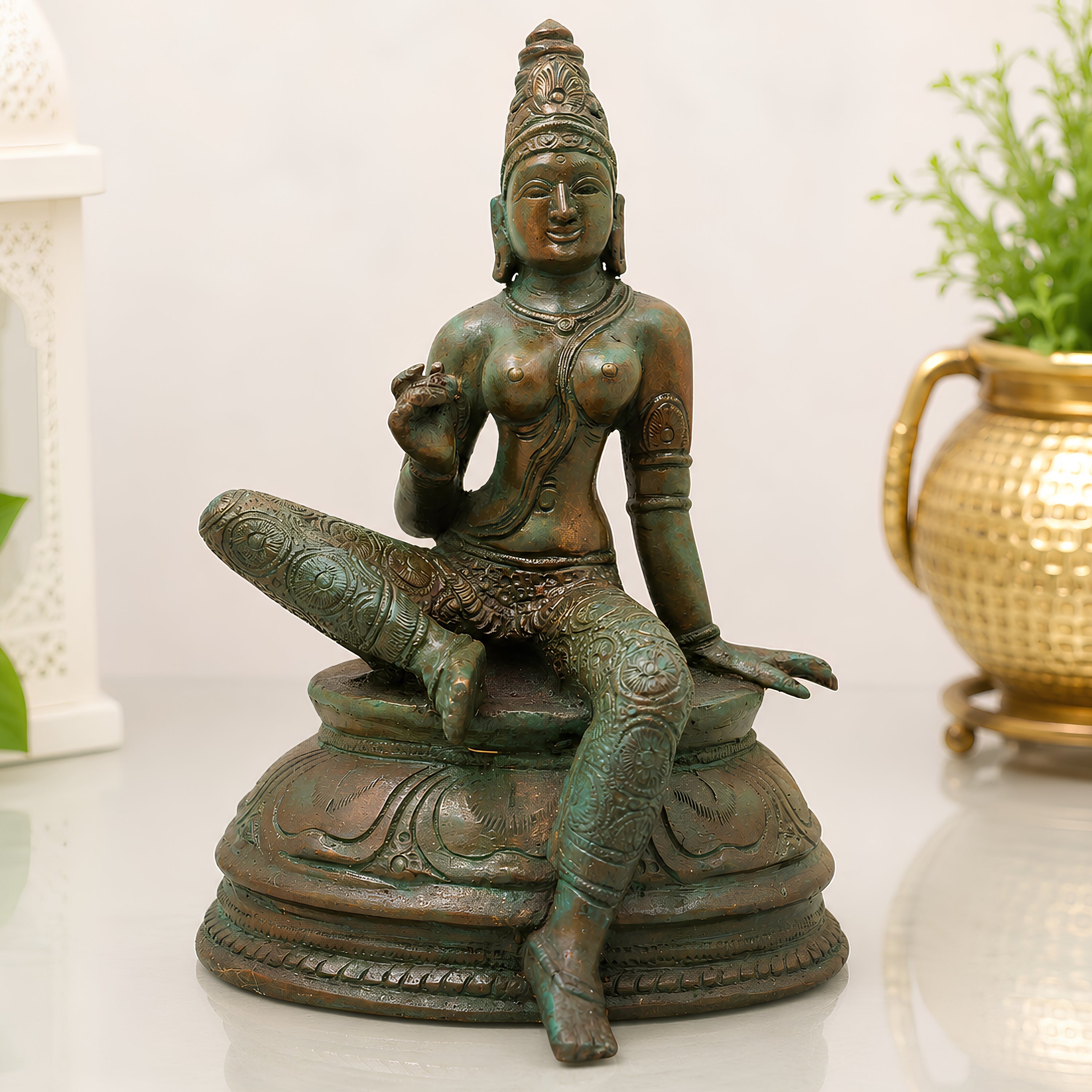 Bronze Bhogashakti Idol, Bhoga Shakti Devi Murti for Pooja, Home Decor, Gifting, Handcrafted Traditional Chola Art, Brown, 7.5 Inch, 1 Piece