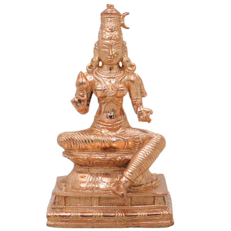 Bronze Parameshwari Idol, Mookambika, Rajarajeshwari Lalita Tripurasundari Murti for Pooja, Home Decor, Gifting, Handcrafted Chola Art, Gold, 6 Inch, 1 Piece
