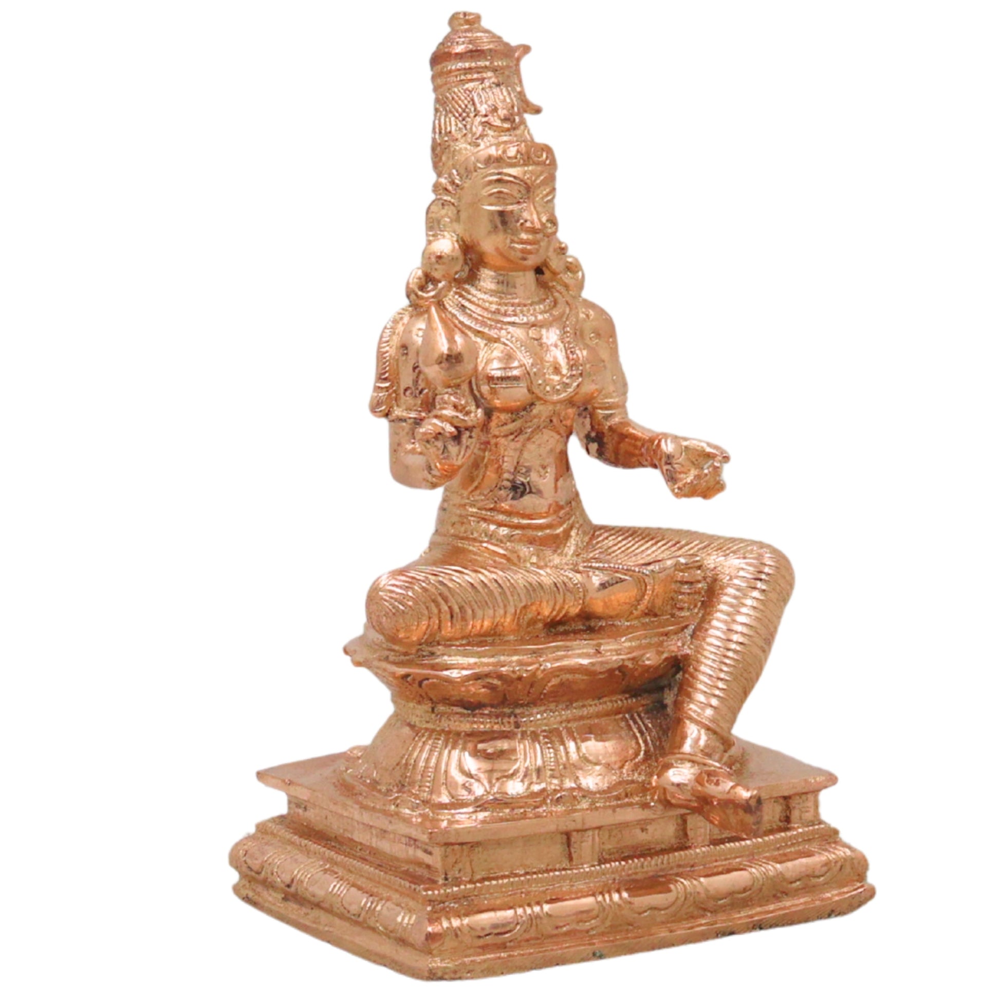 Bronze Parameshwari Idol, Mookambika, Rajarajeshwari Lalita Tripurasundari Murti for Pooja, Home Decor, Gifting, Handcrafted Chola Art, Gold, 6 Inch, 1 Piece
