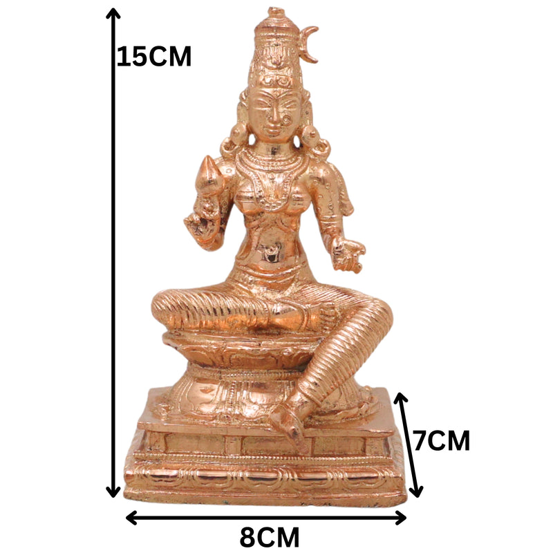 Bronze Parameshwari Idol, Mookambika, Rajarajeshwari Lalita Tripurasundari Murti for Pooja, Home Decor, Gifting, Handcrafted Chola Art, Gold, 6 Inch, 1 Piece