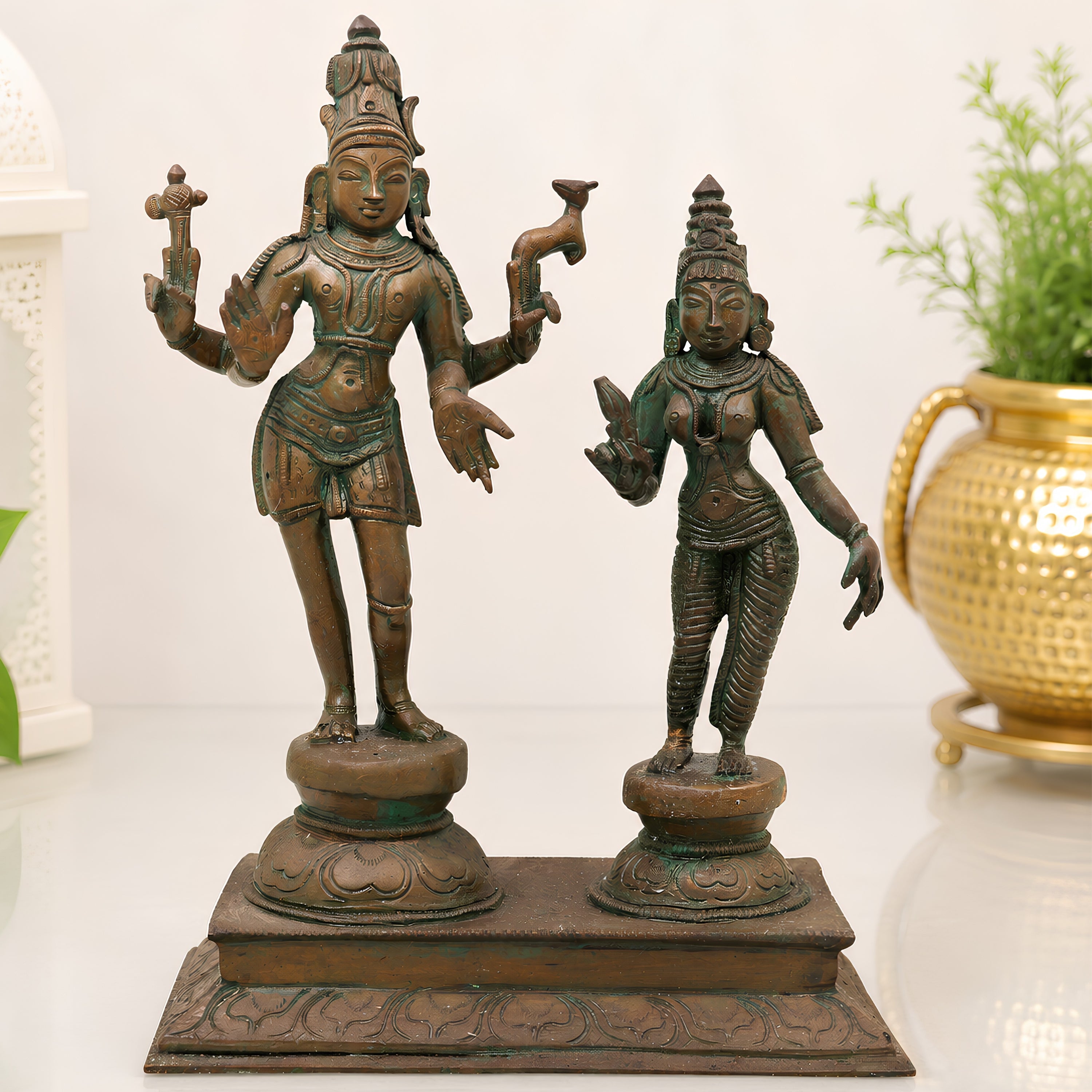 Bronze Shiva Parvati Idol, Handcrafted Uma Maheshwara Murti for Pooja, Home Decor & Spiritual Gifting, Brown, 10 Inch, 1 Piece