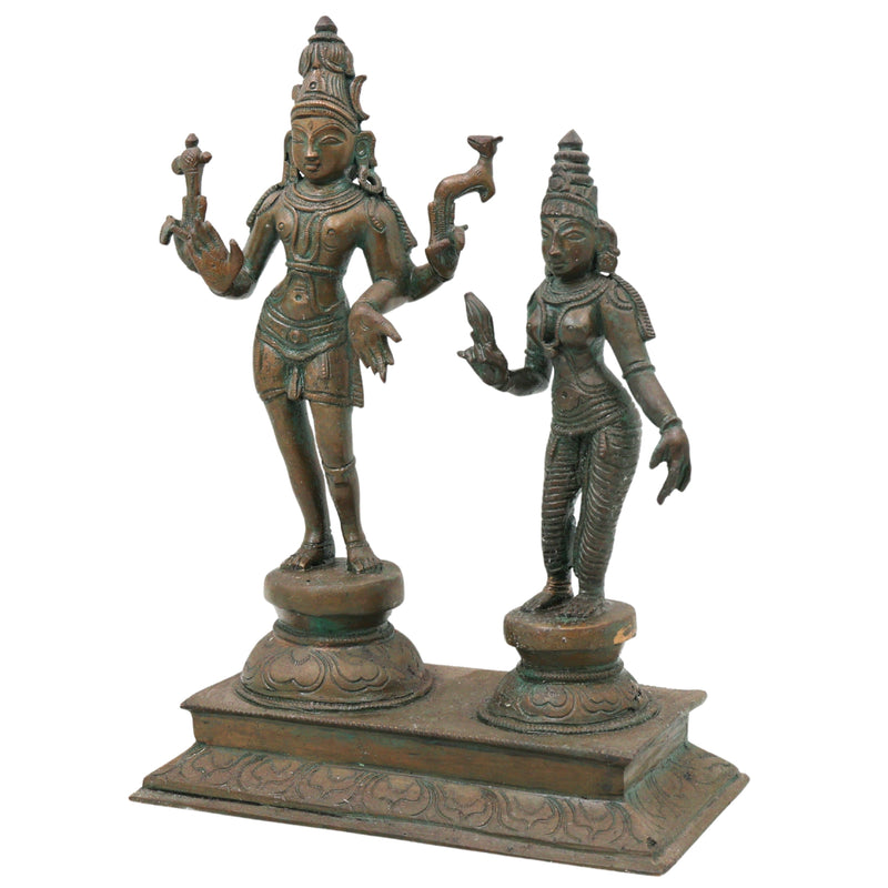 Bronze Shiva Parvati Idol, Handcrafted Uma Maheshwara Murti for Pooja, Home Decor & Spiritual Gifting, Brown, 10 Inch, 1 Piece