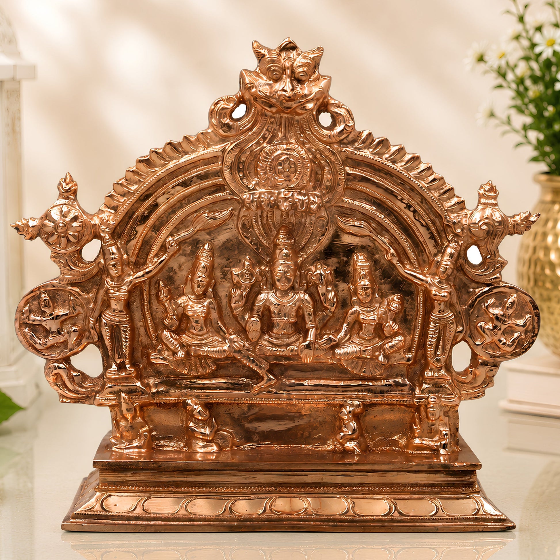 Bronze Vishnu Sridevi Bhudevi Idol, Handcrafted Chola Narayana Murti for Pooja, Temple, Home Decor & Spiritual Gifting, Gold, 7.5 Inch, 1 Piece