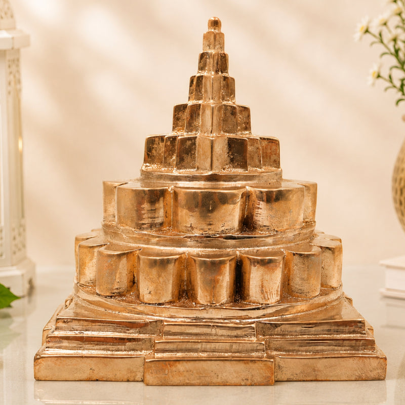 Bronze Mahameru Sri Chakra Yantra for Pooja, Vastu, Home Decor & Auspicious Gifting, Gold, 4.5 Inch, 1 Piece