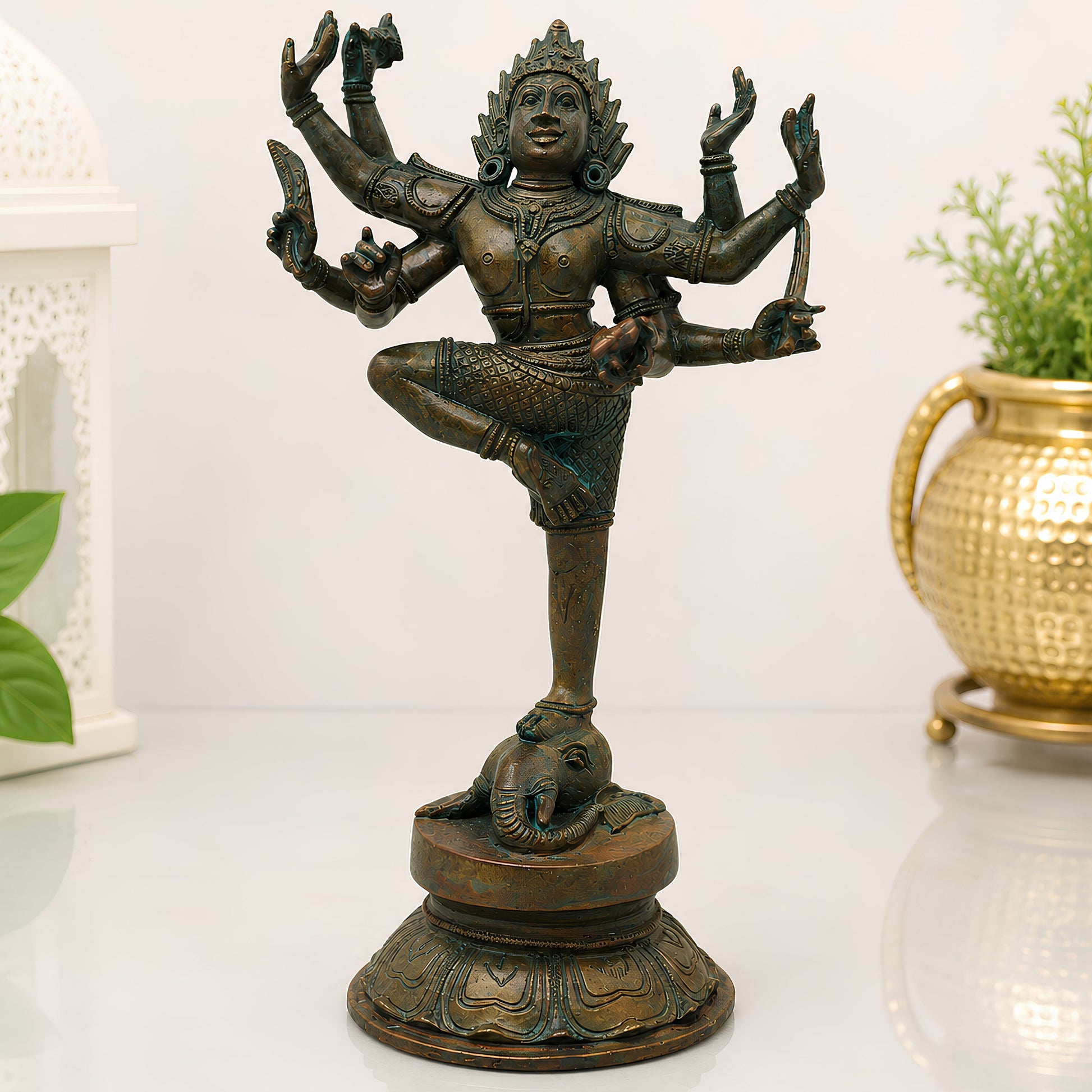 Bronze Gajasura Mardhan Shiva Idol, Handcrafted Chola Gajasamhara Mahadeva Murti for Pooja, Home Decor & Gifting, Brown, 12 Inch, 1 Piece