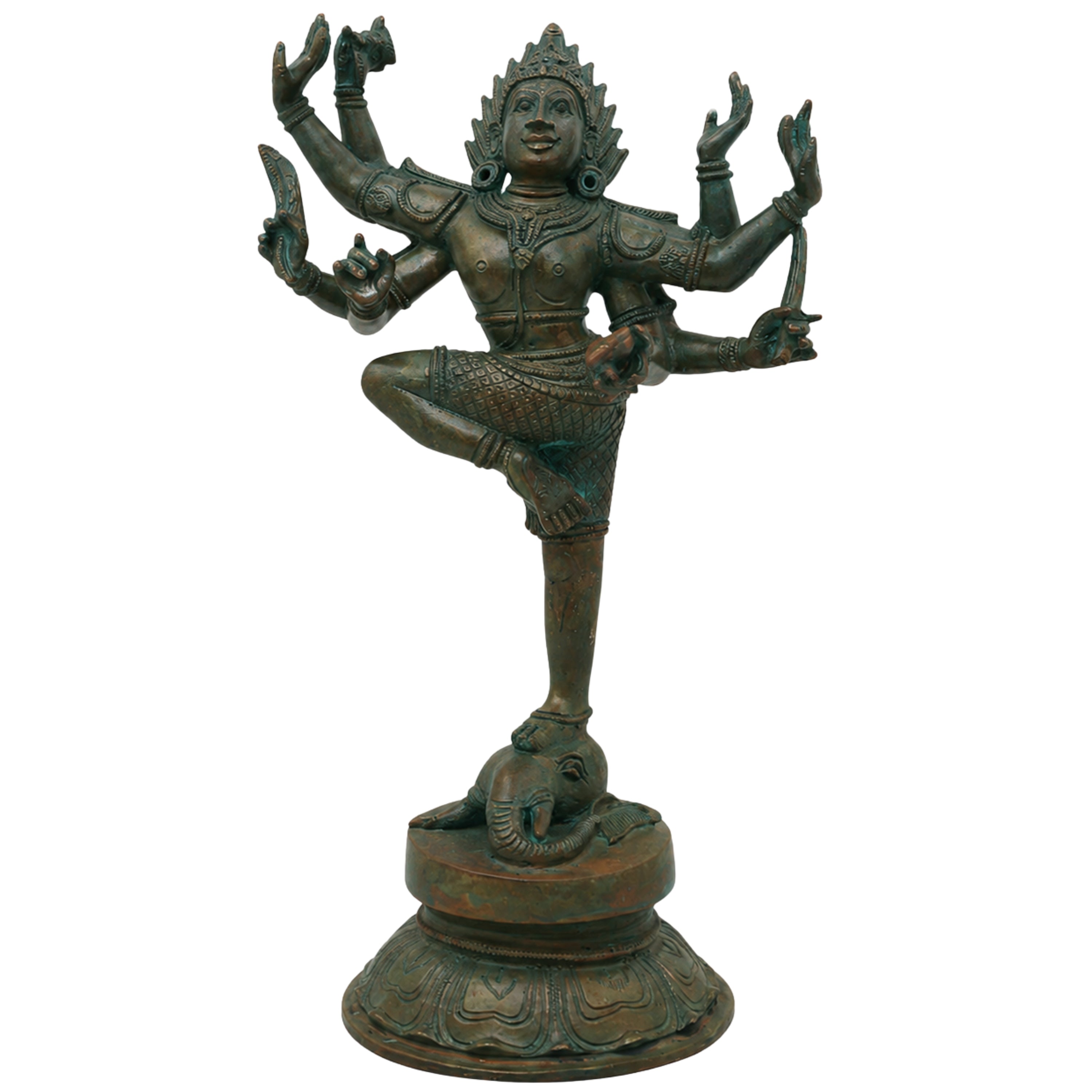 Bronze Gajasura Mardhan Shiva Idol, Handcrafted Chola Gajasamhara Mahadeva Murti for Pooja, Home Decor & Gifting, Brown, 12 Inch, 1 Piece