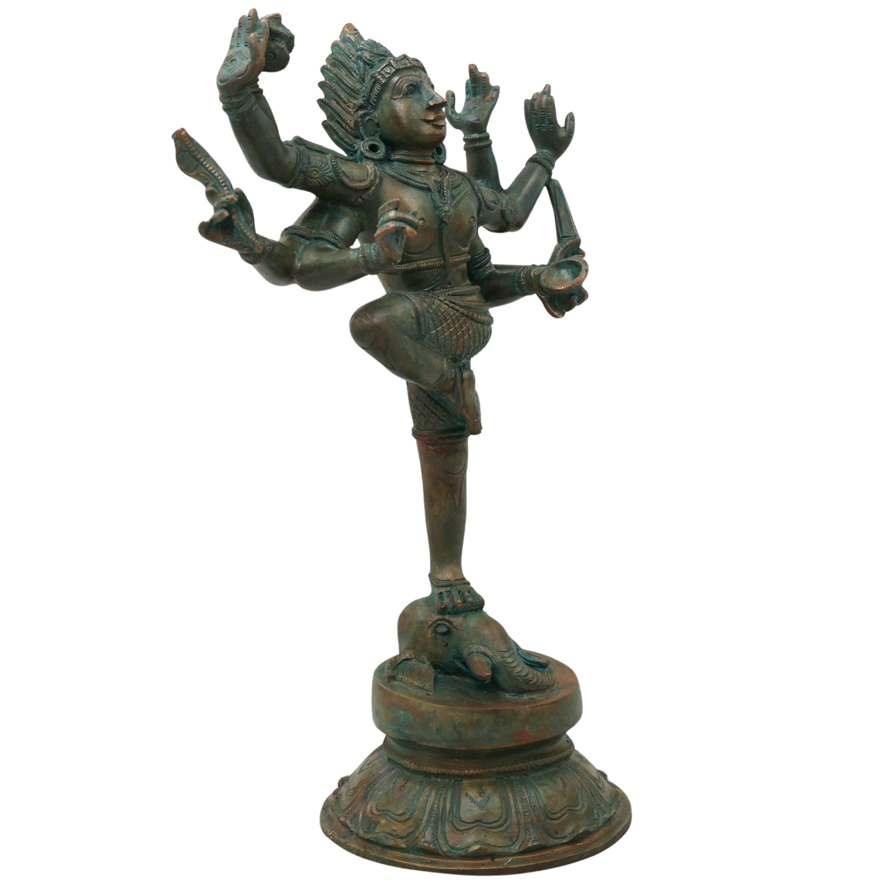 Bronze Gajasura Mardhan Shiva Idol, Handcrafted Chola Gajasamhara Mahadeva Murti for Pooja, Home Decor & Gifting, Brown, 12 Inch, 1 Piece