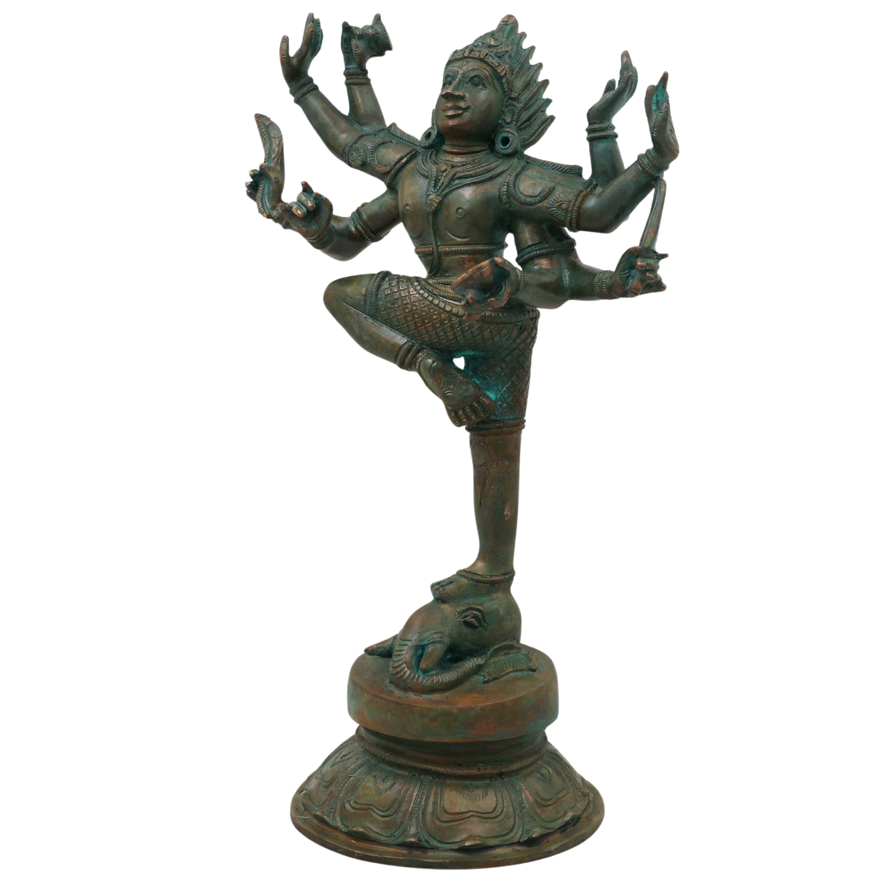 Bronze Gajasura Mardhan Shiva Idol, Handcrafted Chola Gajasamhara Mahadeva Murti for Pooja, Home Decor & Gifting, Brown, 12 Inch, 1 Piece