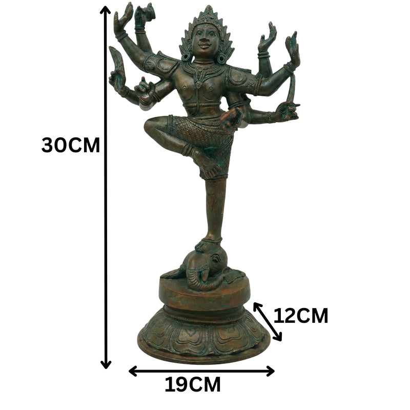 Bronze Gajasura Mardhan Shiva Idol, Handcrafted Chola Gajasamhara Mahadeva Murti for Pooja, Home Decor & Gifting, Brown, 12 Inch, 1 Piece