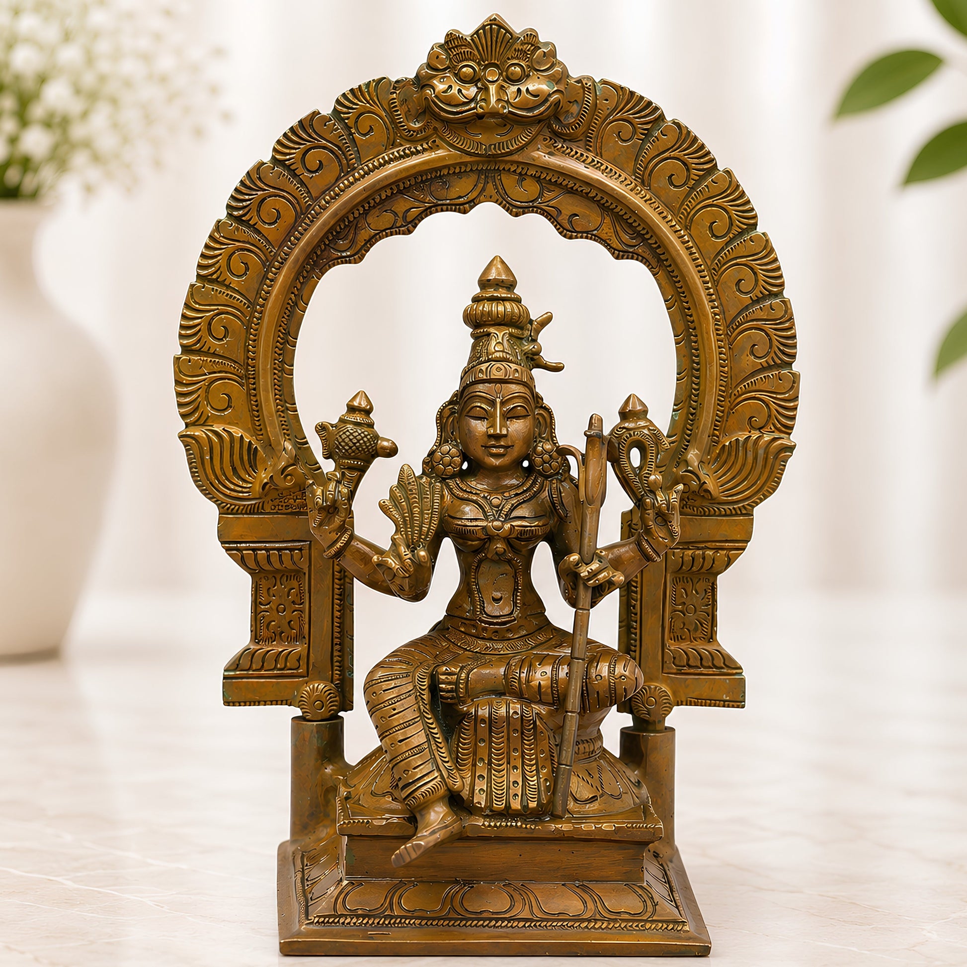 Bronze Rajarajeswari Idol, Handcrafted Lalita Tripura Sundari Devi Murti for Pooja, Home Decor & Gifting, Brown, 10 Inch, 1 Piece