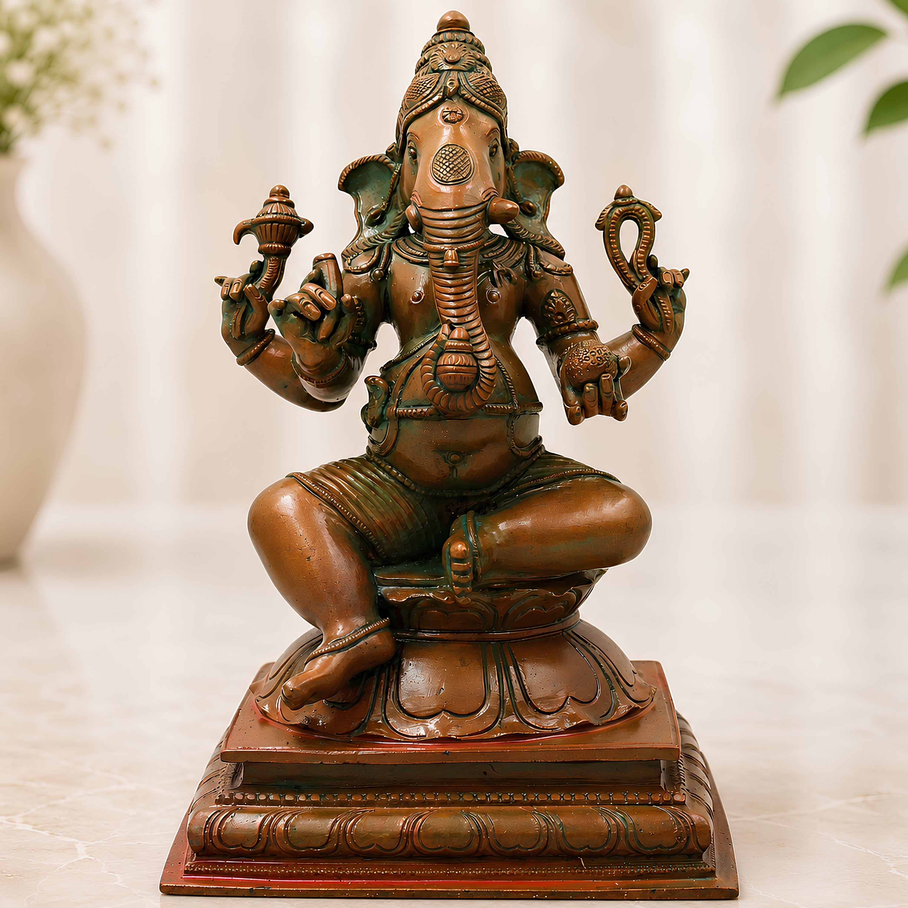 Bronze Ganapati Idol Handcrafted Lord Ganesha Vinayaka Murti for Pooja, Home Decor, Temple & Gifting, Brown, 9 Inch, 1 Piece