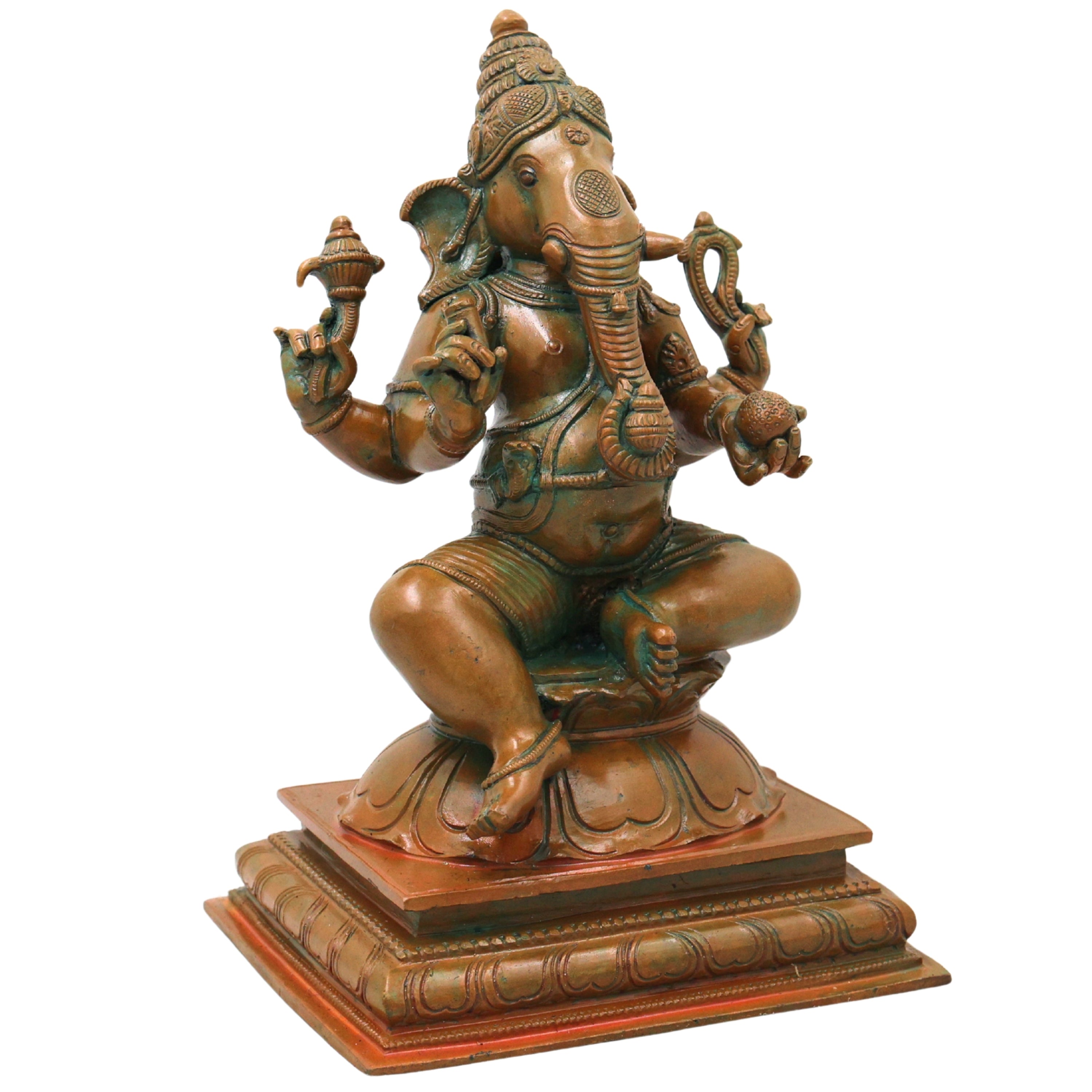Bronze Ganapati Idol Handcrafted Lord Ganesha Vinayaka Murti for Pooja, Home Decor, Temple & Gifting, Brown, 9 Inch, 1 Piece