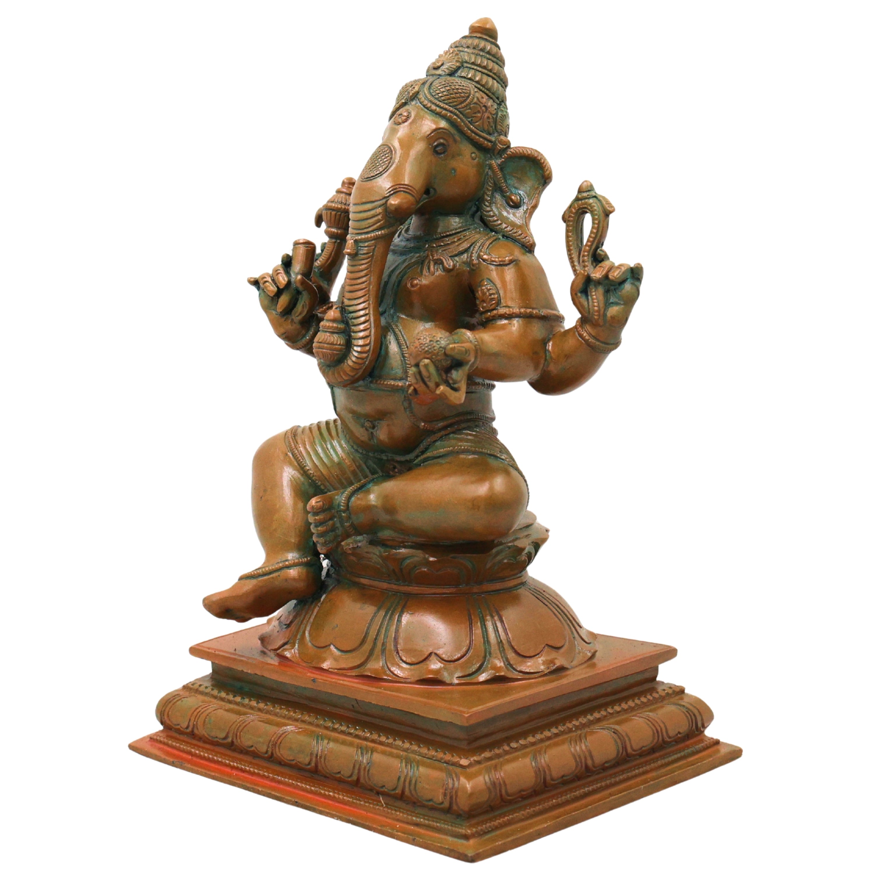 Bronze Ganapati Idol Handcrafted Lord Ganesha Vinayaka Murti for Pooja, Home Decor, Temple & Gifting, Brown, 9 Inch, 1 Piece