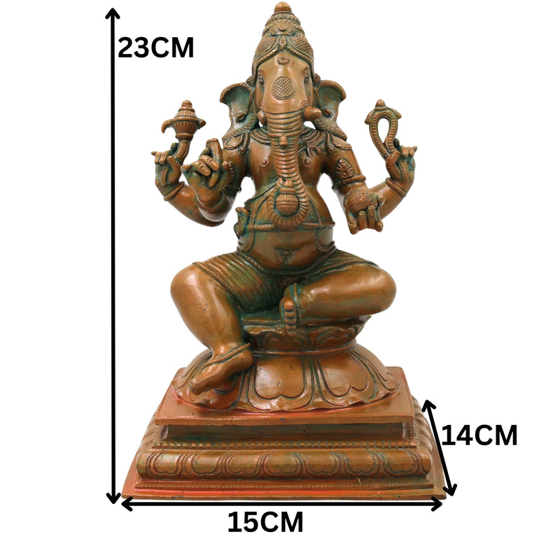 Bronze Ganapati Idol Handcrafted Lord Ganesha Vinayaka Murti for Pooja, Home Decor, Temple & Gifting, Brown, 9 Inch, 1 Piece