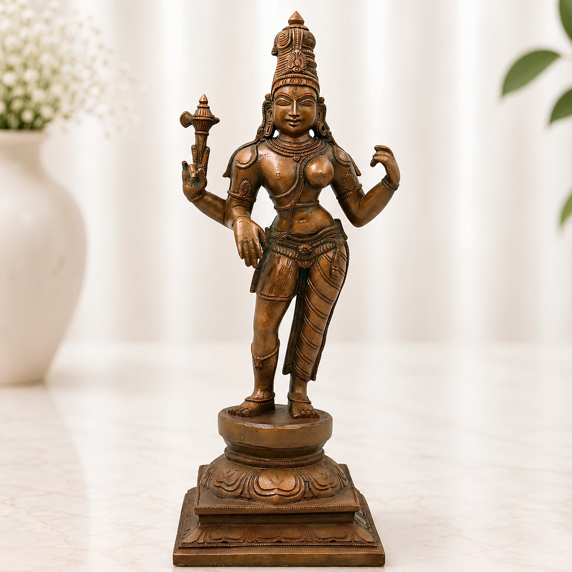 Bronze Ardhanarishwara Idol, Shiva Shakti Murti for Pooja, Home Decor, Temple & Gifting, Brown, 12.5 Inch, 1 Piece