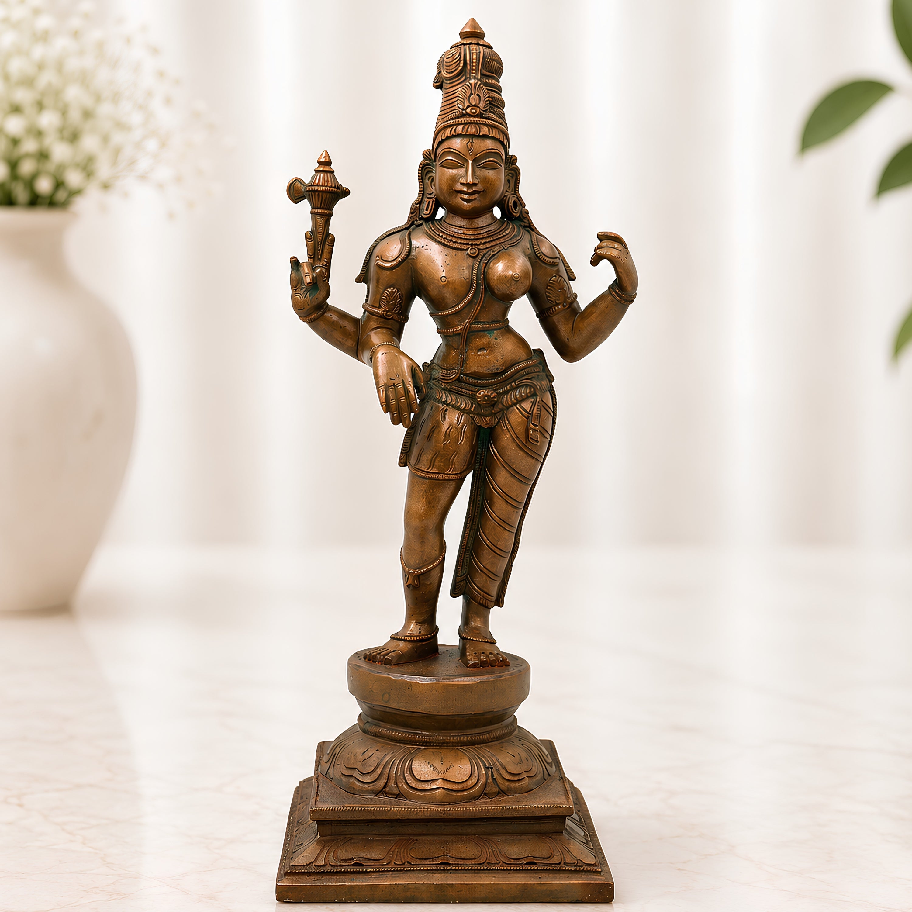 Bronze Ardhanarishwara Idol, Shiva Shakti Murti for Pooja, Home Decor, Temple & Gifting, Brown, 12.5 Inch, 1 Piece
