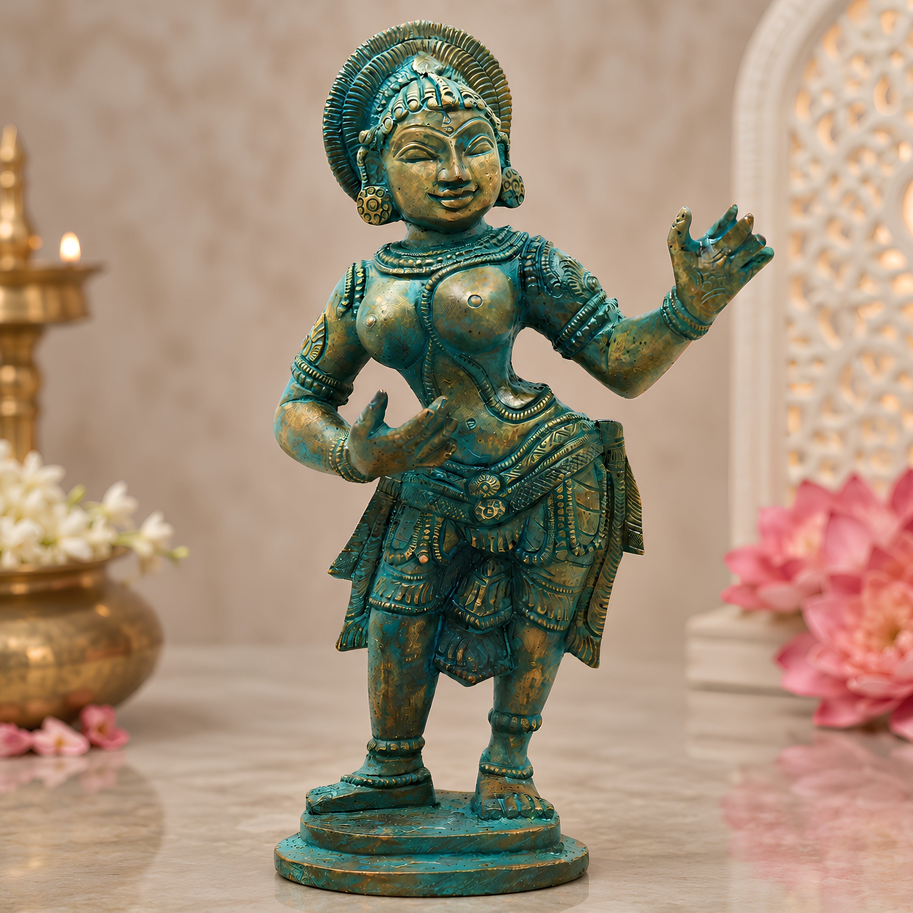 Bronze Apsara Idol Devangana Statue for Home Decor & Gifting, Handcrafted Traditional Chola Style Sculpture, Brown, 8.5 Inch, 1 Piece