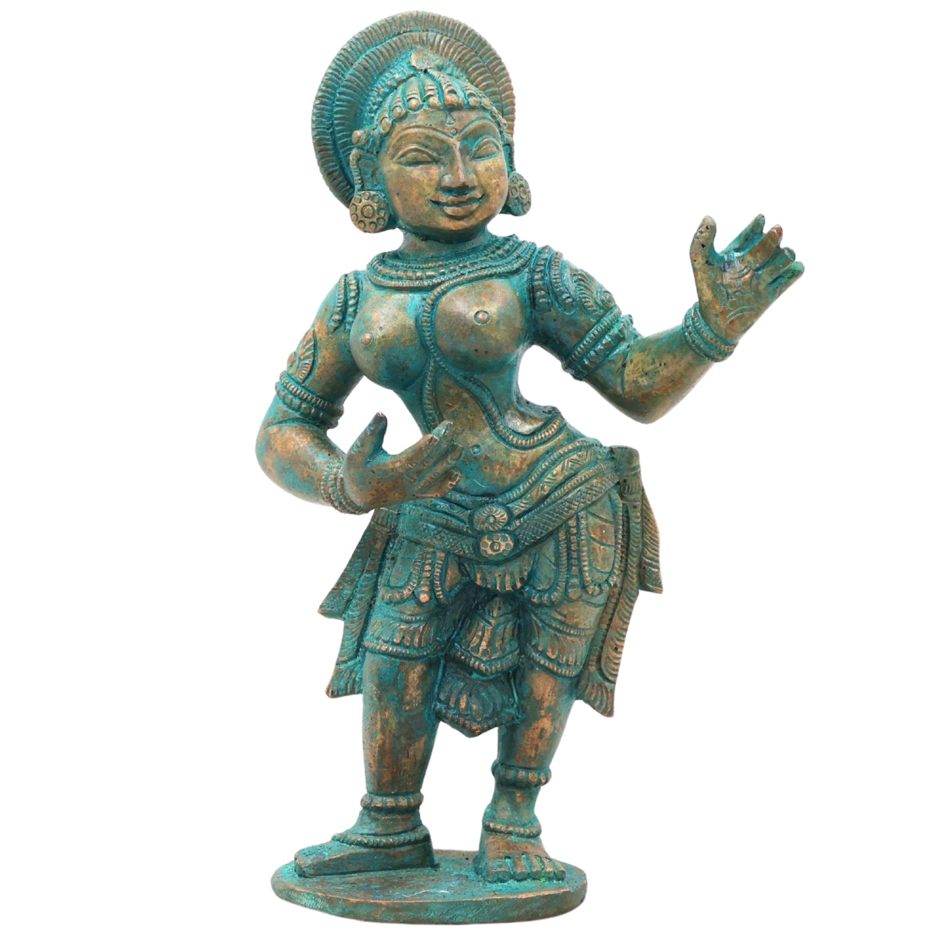 Bronze Apsara Idol Devangana Statue for Home Decor & Gifting, Handcrafted Traditional Chola Style Sculpture, Brown, 8.5 Inch, 1 Piece