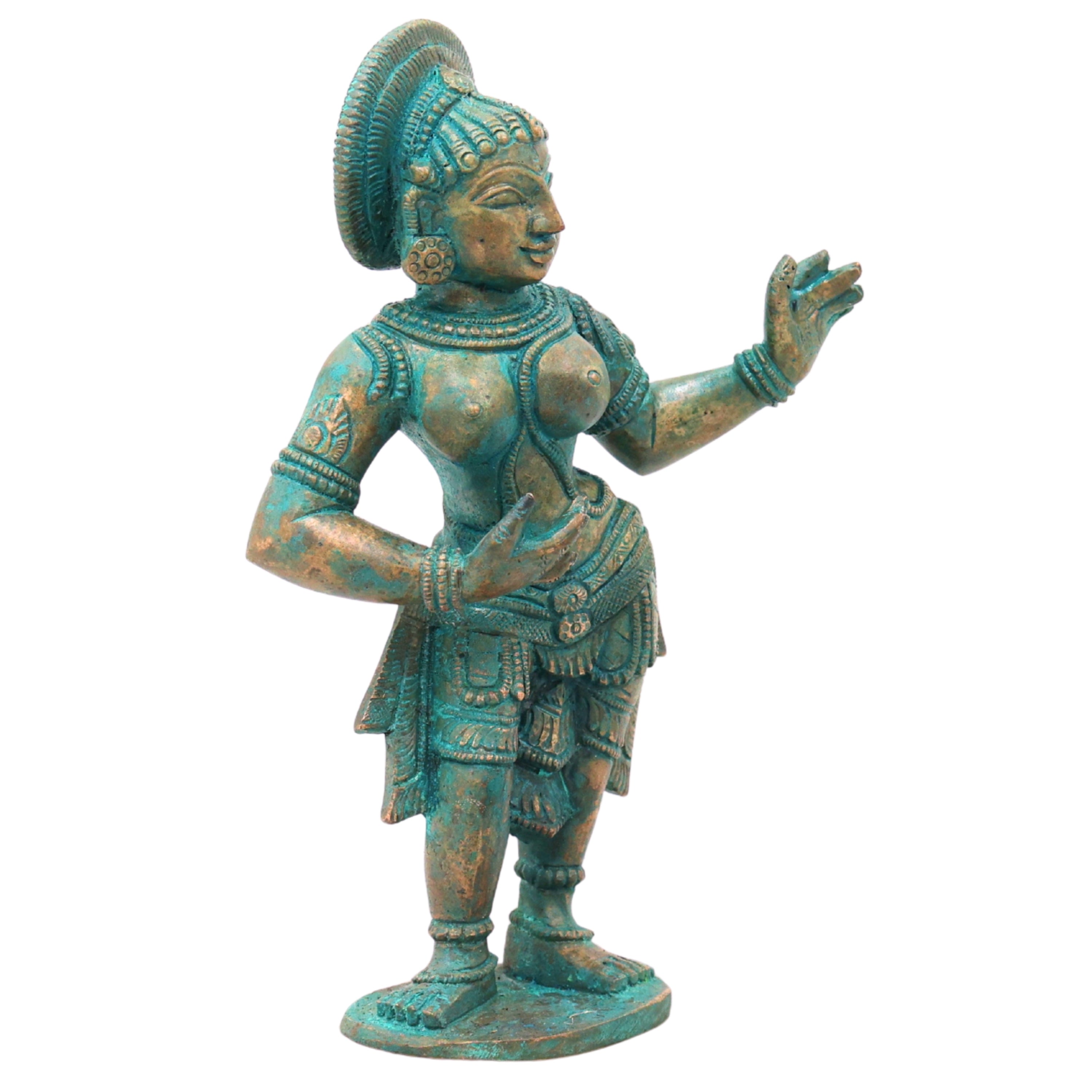 Bronze Apsara Idol Devangana Statue for Home Decor & Gifting, Handcrafted Traditional Chola Style Sculpture, Brown, 8.5 Inch, 1 Piece