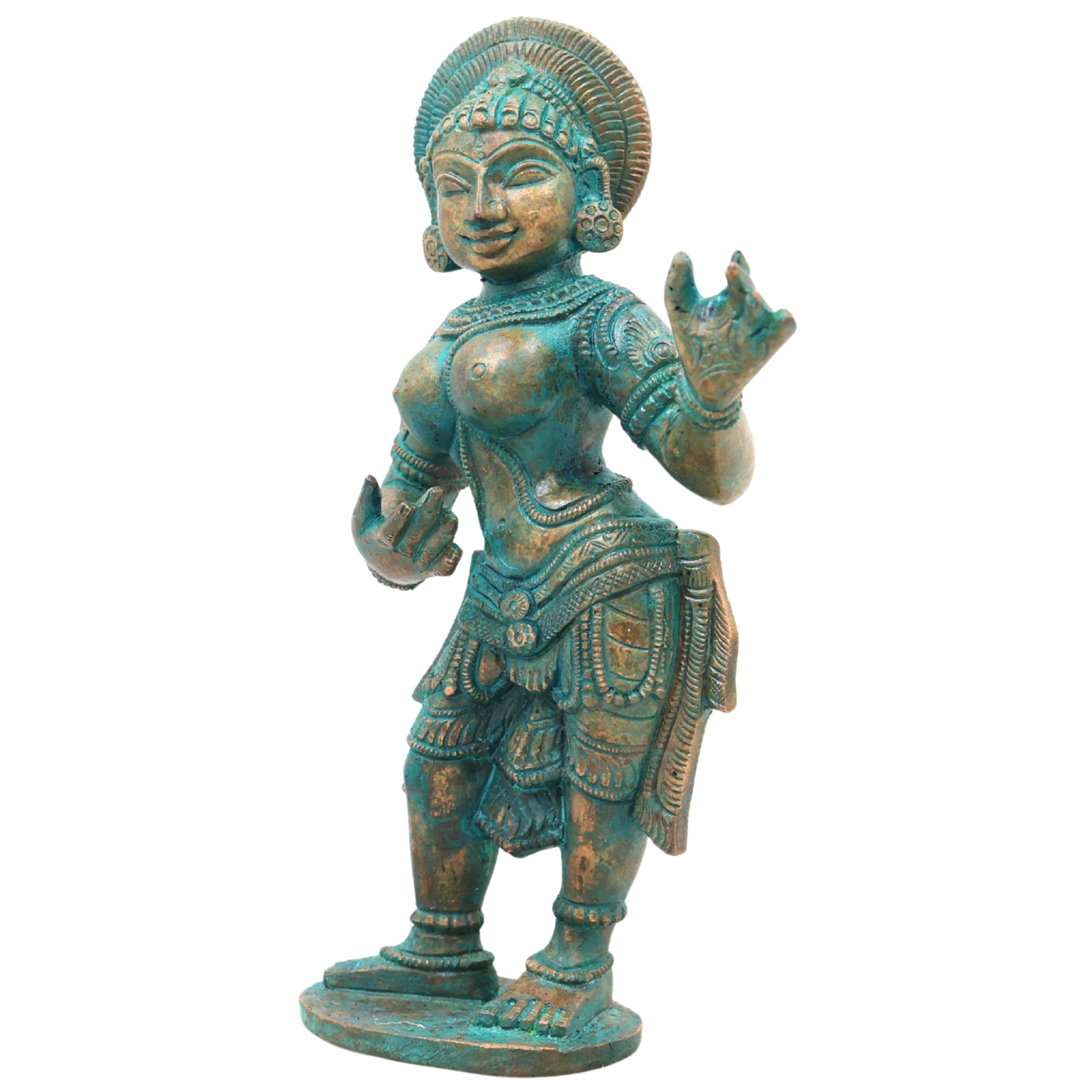 Bronze Apsara Idol Devangana Statue for Home Decor & Gifting, Handcrafted Traditional Chola Style Sculpture, Brown, 8.5 Inch, 1 Piece