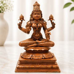 Bronze Maha Lakshmi Idol, Handcrafted Chola Style Lakshmi Devi Murti for Pooja, Vastu, Home Decor & Gifting, Brown, 13 Inch, 1 Piece