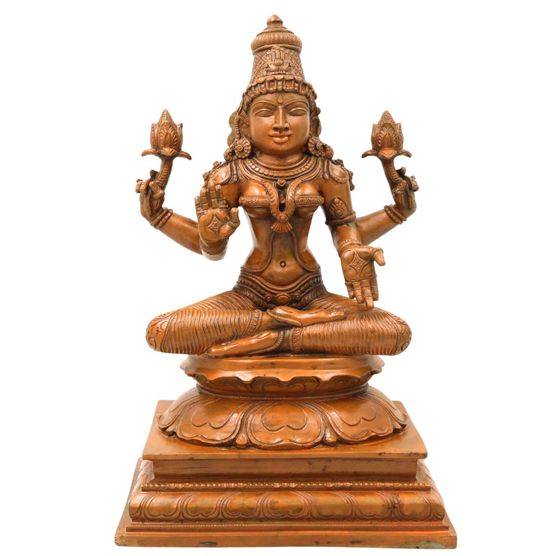 Bronze Maha Lakshmi Idol, Handcrafted Chola Style Lakshmi Devi Murti for Pooja, Vastu, Home Decor & Gifting, Brown, 13 Inch, 1 Piece