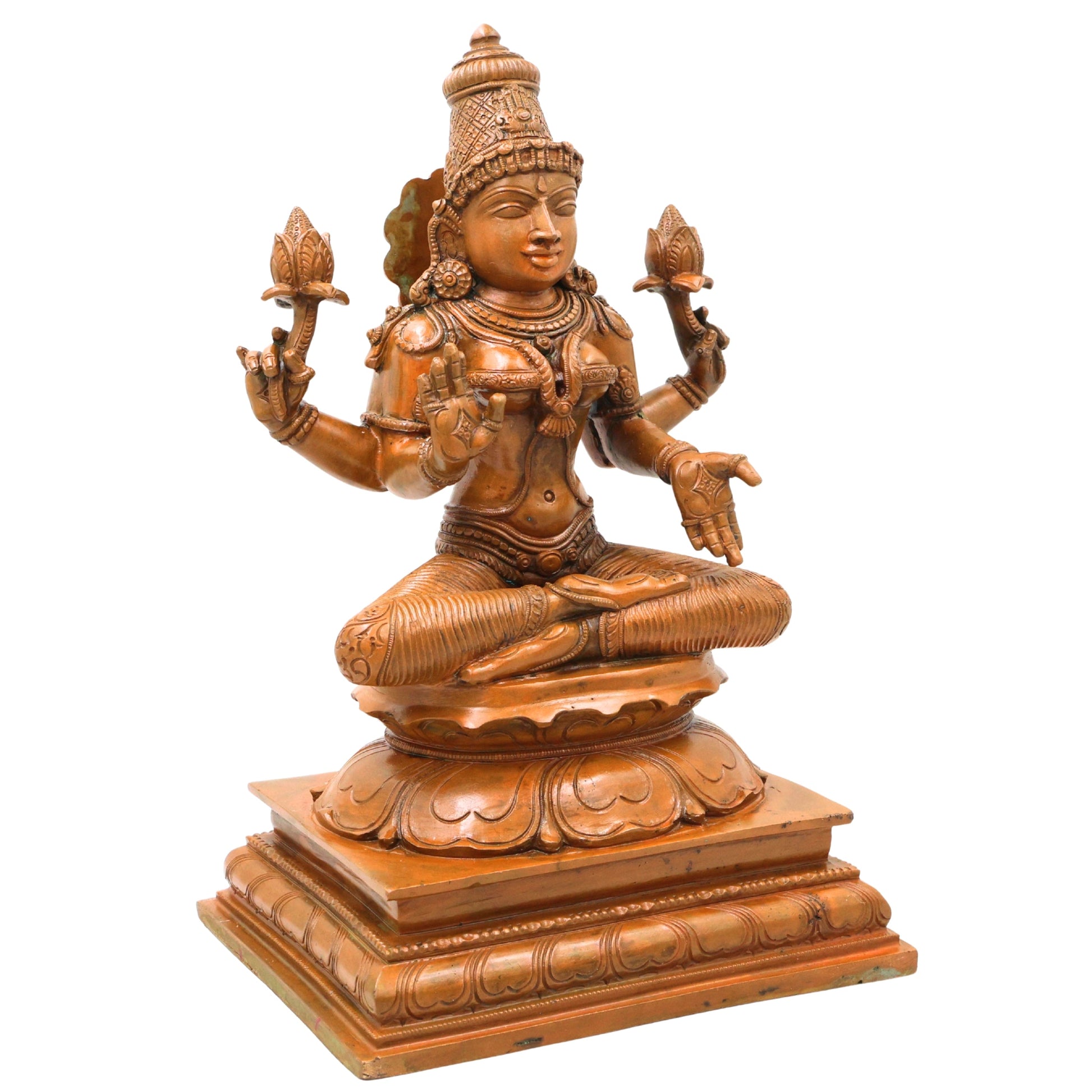 Bronze Maha Lakshmi Idol, Handcrafted Chola Style Lakshmi Devi Murti for Pooja, Vastu, Home Decor & Gifting, Brown, 13 Inch, 1 Piece