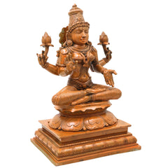 Bronze Maha Lakshmi Idol, Handcrafted Chola Style Lakshmi Devi Murti for Pooja, Vastu, Home Decor & Gifting, Brown, 13 Inch, 1 Piece