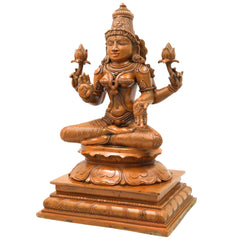 Bronze Maha Lakshmi Idol, Handcrafted Chola Style Lakshmi Devi Murti for Pooja, Vastu, Home Decor & Gifting, Brown, 13 Inch, 1 Piece