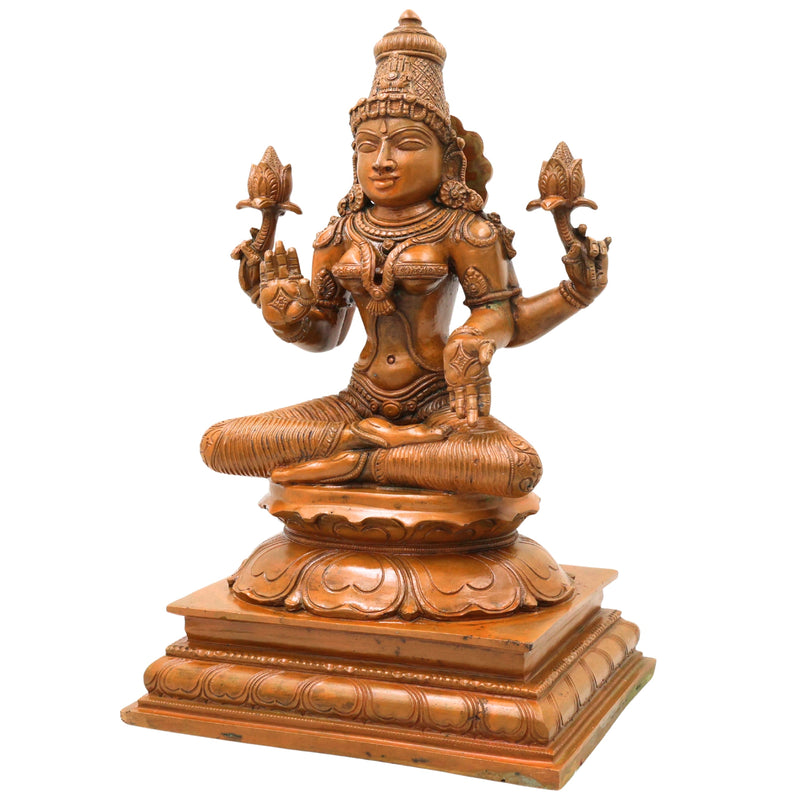 Bronze Maha Lakshmi Idol, Handcrafted Chola Style Lakshmi Devi Murti for Pooja, Vastu, Home Decor & Gifting, Brown, 13 Inch, 1 Piece
