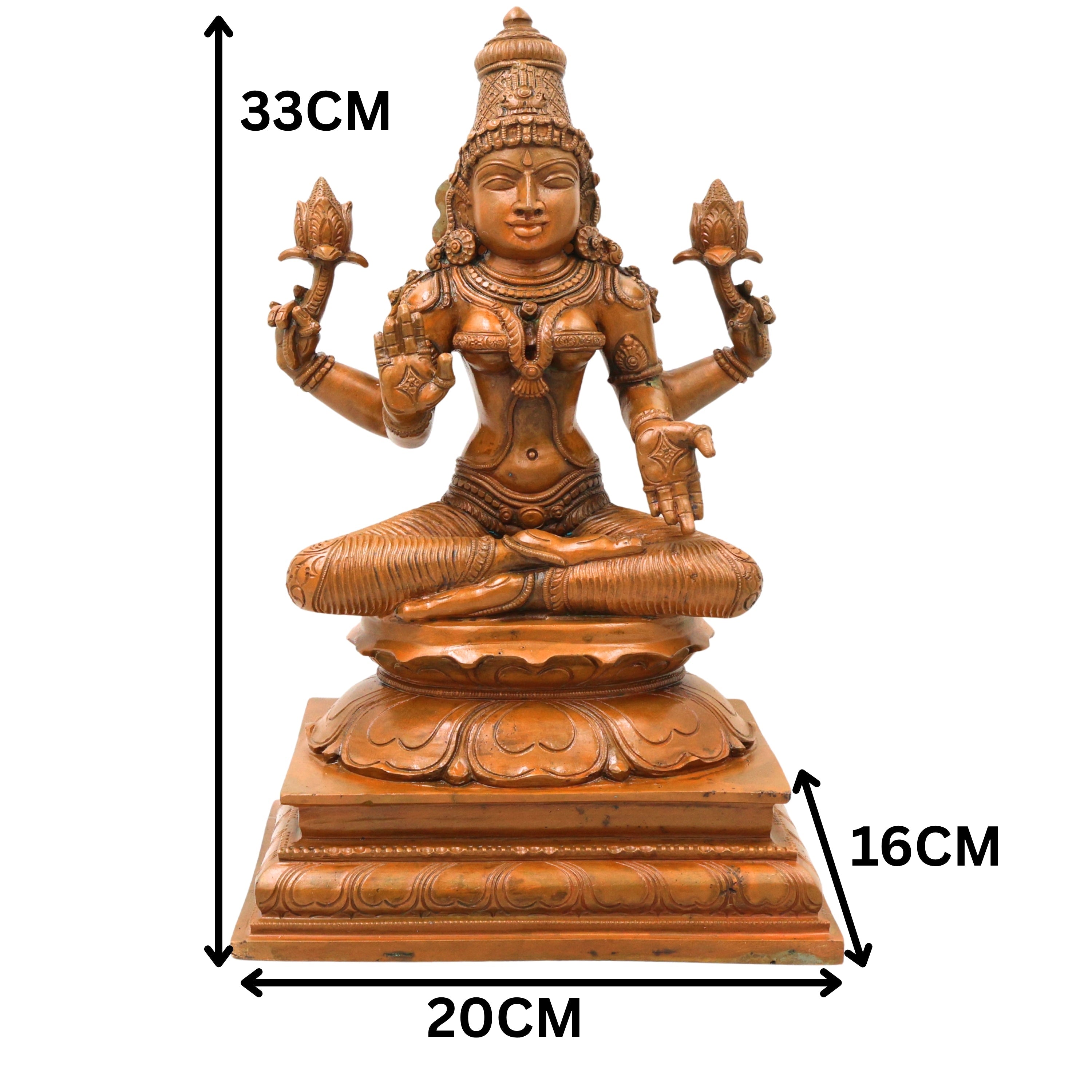 Bronze Maha Lakshmi Idol, Handcrafted Chola Style Lakshmi Devi Murti for Pooja, Vastu, Home Decor & Gifting, Brown, 13 Inch, 1 Piece