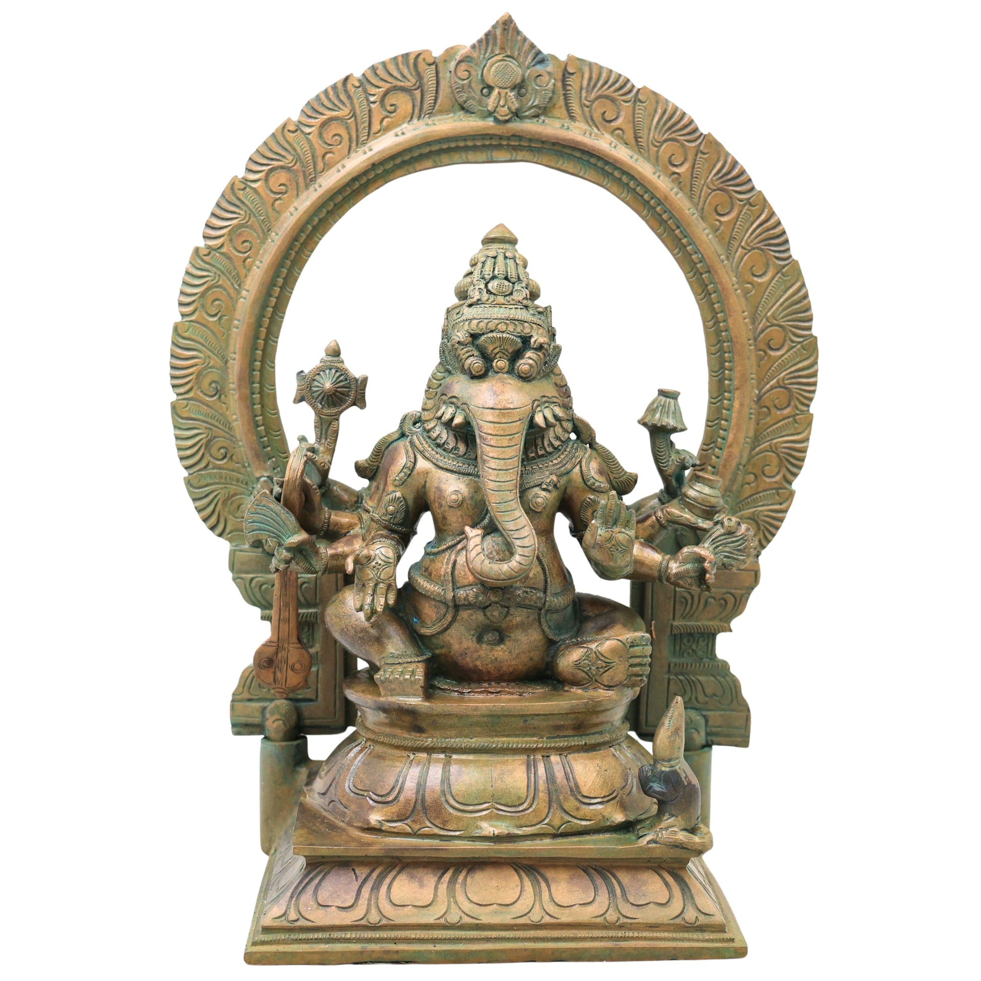 Bronze Narasimha Ganesha Idol, Handcrafted Chola Style Narasimha Ganapati Murti for Pooja, Home Decor & Gifting, Brown, 14 Inch, 1 Piece
