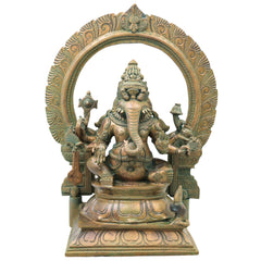 Bronze Narasimha Ganesha Idol, Handcrafted Chola Style Narasimha Ganapati Murti for Pooja, Home Decor & Gifting, Brown, 14 Inch, 1 Piece
