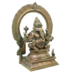 Bronze Narasimha Ganesha Idol, Handcrafted Chola Style Narasimha Ganapati Murti for Pooja, Home Decor & Gifting, Brown, 14 Inch, 1 Piece