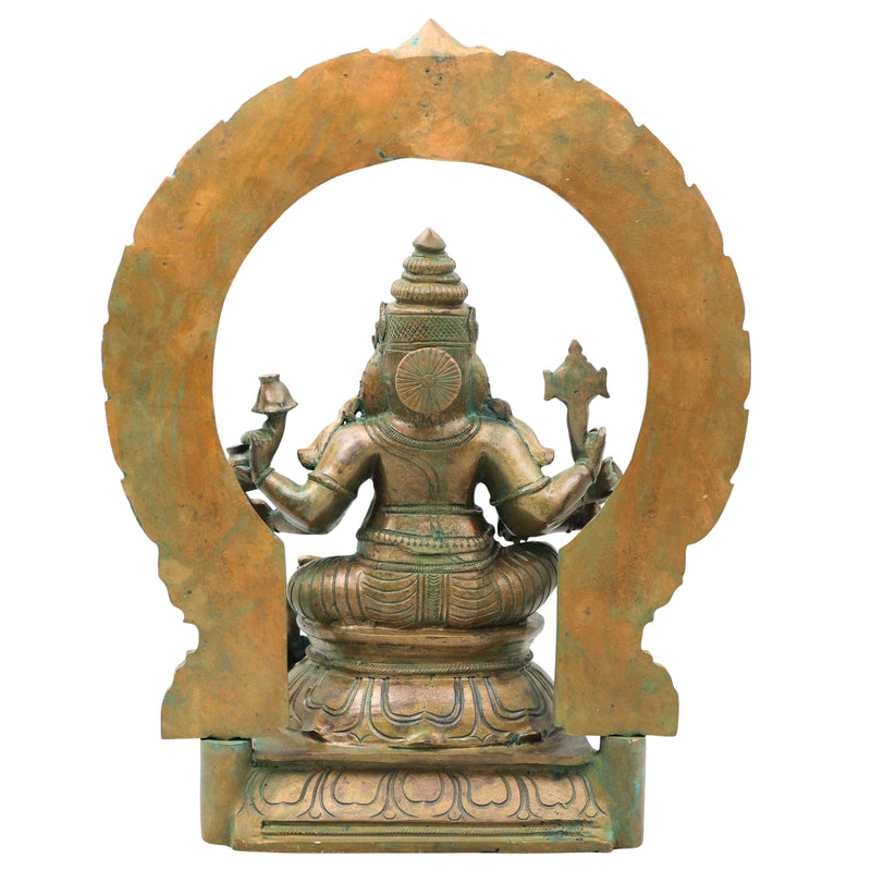 Bronze Narasimha Ganesha Idol, Handcrafted Chola Style Narasimha Ganapati Murti for Pooja, Home Decor & Gifting, Brown, 14 Inch, 1 Piece