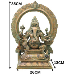 Bronze Narasimha Ganesha Idol, Handcrafted Chola Style Narasimha Ganapati Murti for Pooja, Home Decor & Gifting, Brown, 14 Inch, 1 Piece